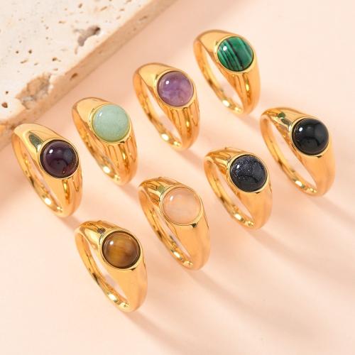 304 Stainless Steel Finger Ring, with Gemstone, gold color plated, fashion jewelry & Unisex US Ring 