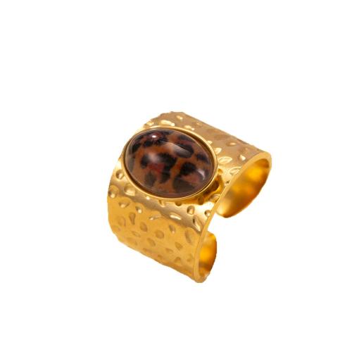 304 Stainless Steel Cuff Finger Ring, with Gemstone, gold color plated, fashion jewelry & for woman 