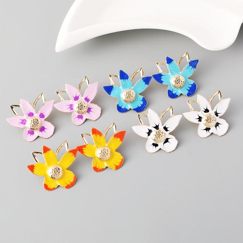 Zinc Alloy Stud Earring, with Polyester Cord, Flower, gold color plated & for woman & enamel 