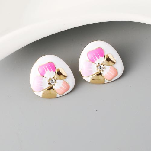 Zinc Alloy Stud Earring, with Polyester Cord, gold color plated & for woman & enamel & with rhinestone 