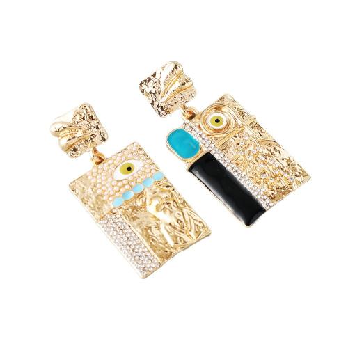 Zinc Alloy Asymmetric Earrings, Geometrical Pattern, gold color plated, for woman & enamel & with rhinestone 