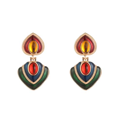 Zinc Alloy Drop Earring, Geometrical Pattern, gold color plated, for woman & enamel 