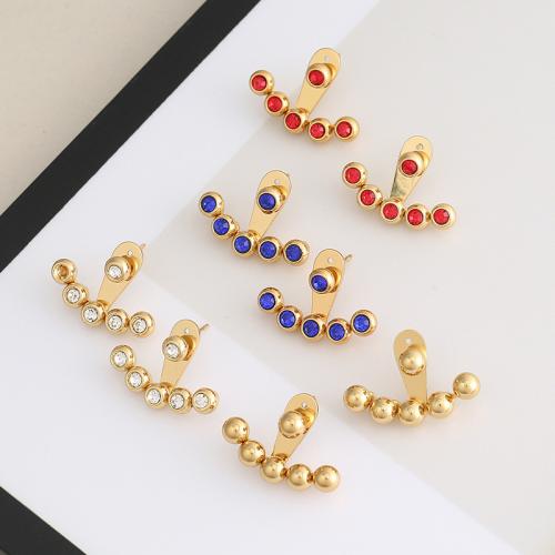 304 Stainless Steel Stud Earring, gold color plated, for woman & with rhinestone 