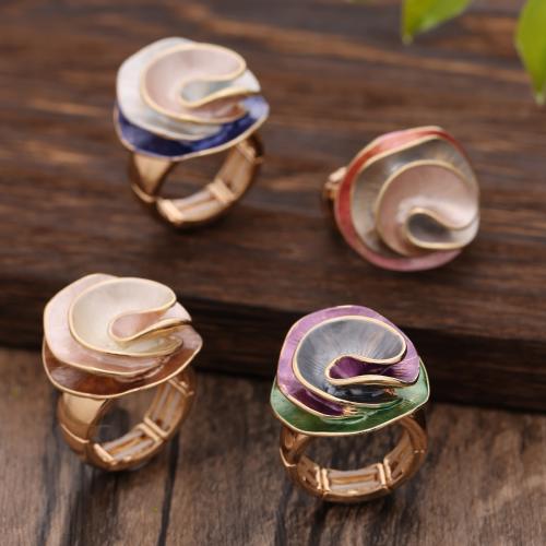 Zinc Alloy Finger Ring, Rose, gold color plated, for woman & enamel 