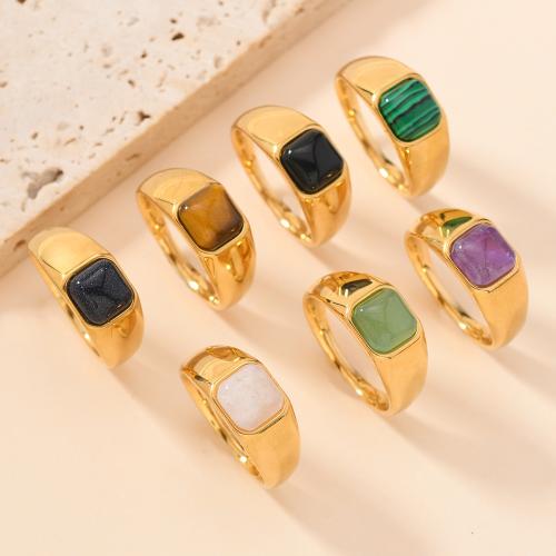 304 Stainless Steel Finger Ring, with Gemstone, gold color plated & Unisex US Ring 