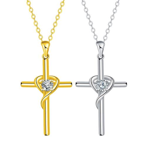 Cubic Zircon Micro Pave Brass Necklace, with stainless steel chain, with 5cm extender chain, Cross, plated, oval chain & micro pave cubic zirconia & for woman Approx 45 cm 