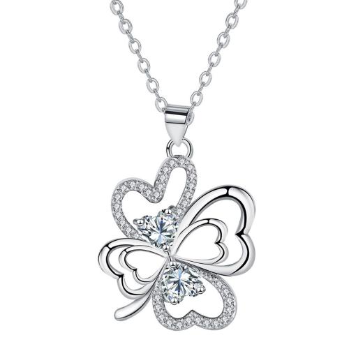 Cubic Zircon Micro Pave Brass Necklace, with 5cm extender chain, platinum color plated, oval chain & micro pave cubic zirconia & for woman Approx 45 cm 