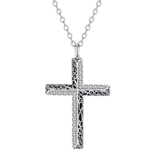 Cubic Zircon Micro Pave Brass Necklace, with stainless steel chain, with 5cm extender chain, Cross, silver color plated, oval chain & micro pave cubic zirconia & for woman Approx 45 cm 