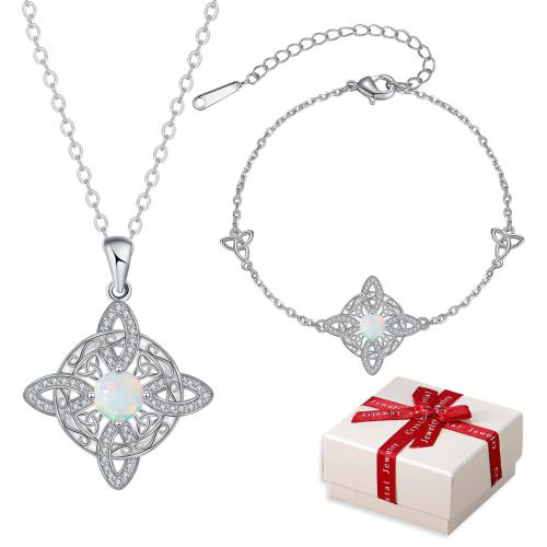 Micro cúbicos Circonia allanar sistemas de la joyería de cobre amarillo, metal, pulsera & collar, con Ópalo, con 5cm,4cm extender cadena, chapado en color de plata, 2 piezas & cadena oval & micro arcilla de zirconia cúbica & para mujer, longitud:aproximado 17 cm, aproximado 45 cm, Vendido por Set