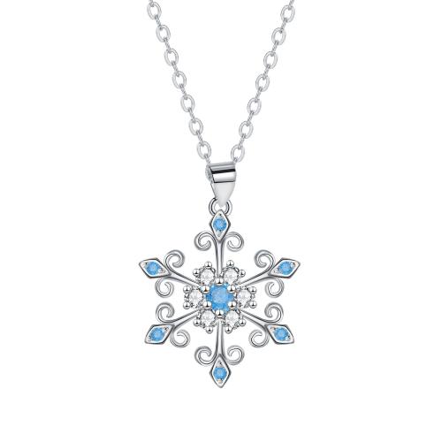 Cubic Zircon Micro Pave Brass Necklace, with 5cm extender chain, Snowflake, platinum color plated, oval chain & micro pave cubic zirconia & for woman, blue Approx 45 cm 