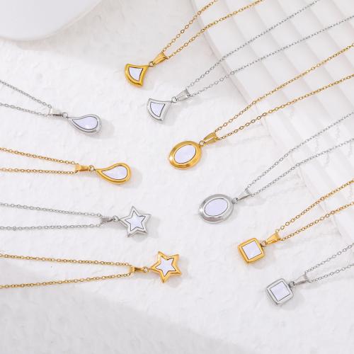 304 Stainless Steel Necklace, with White Shell, plated, cross chain & for woman Approx 18 Inch 