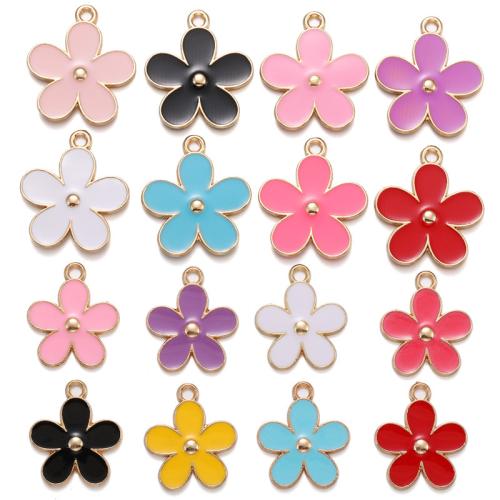 Zinc Alloy Enamel Pendants, Flower, gold color plated, DIY 
