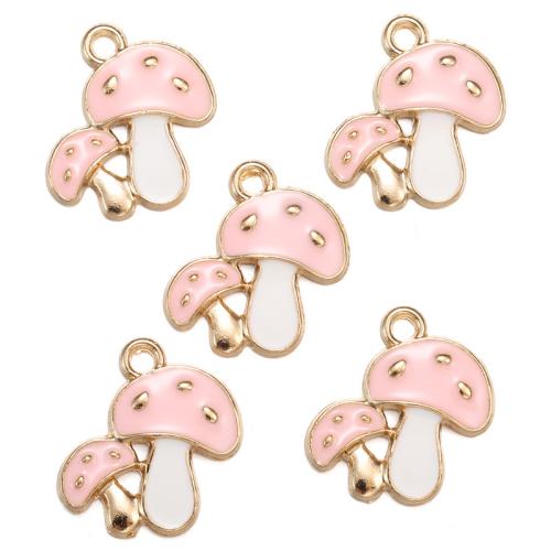 Zinc Alloy Enamel Pendants, mushroom, gold color plated, DIY 