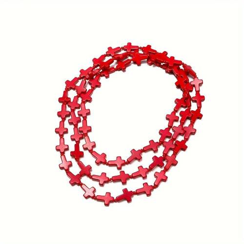 Synthetische Türkis Halskette, Kreuz, Folk-Stil & unisex, rot, beads size 12x16mm, Länge:ca. 120 cm, verkauft von PC