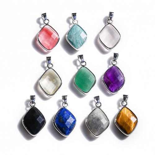 Gemstone Jewelry Pendant, with Zinc Alloy, Rhombus, polished, DIY & faceted 
