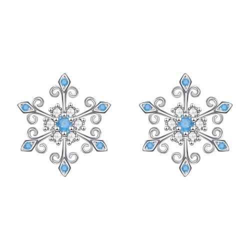 Cubic Zirconia Micro Pave Brass Earring, Snowflake, silver color plated, micro pave cubic zirconia & for woman, blue 