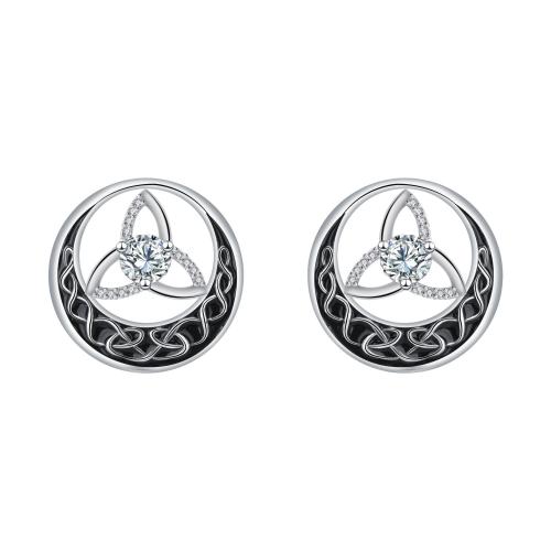 Cubic Zirconia Micro Pave Brass Earring, silver color plated, micro pave cubic zirconia & for woman & enamel, black 