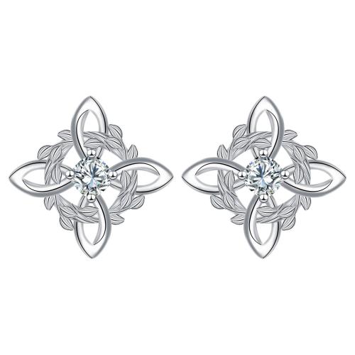 Cubic Zirconia Micro Pave Brass Earring, silver color plated, micro pave cubic zirconia & for woman 