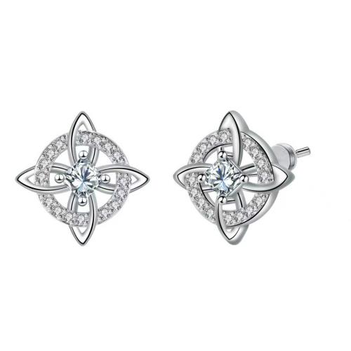 Cubic Zirconia Micro Pave Brass Earring, silver color plated, micro pave cubic zirconia & for woman 