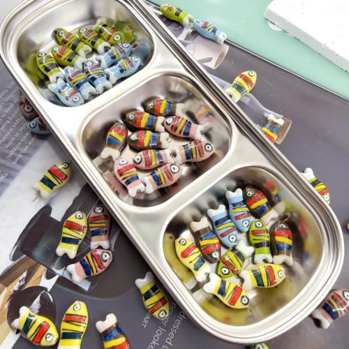 Animal Porcelain Beads, Fish, hand drawing, DIY Approx 1.8mm 