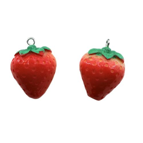 Imitation Fruit Resin Pendant, with Zinc Alloy, Strawberry, DIY & enamel 