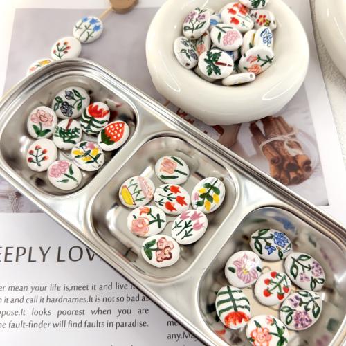 Hand Drawing Porcelain Beads, Oval, DIY & double-sided Approx 2mm 