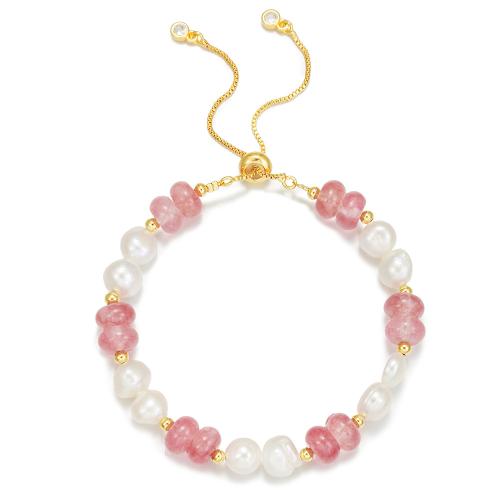 Freshwater Pearl Bracelet, with Gemstone & Brass & box chain & for woman Approx 6.29-10.23 Inch 