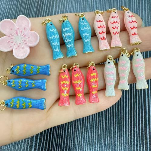 Colgantes de latón del esmalte, metal, Pez, chapado en color dorado, Bricolaje, más colores para la opción, 27.5x7mm, Vendido por UD