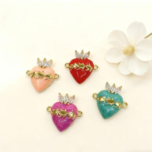 Conector de Micro Pavé de Zirconía Cúbica en Latón, metal, Corona, chapado en color dorado, Bricolaje & micro arcilla de zirconia cúbica & esmalte, más colores para la opción, 23x22mm, Vendido por UD