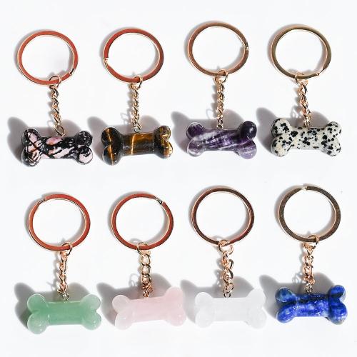 Zinc Alloy Key Chain Jewelry, Gemstone, with Zinc Alloy, Dog Bone, polished, DIY 