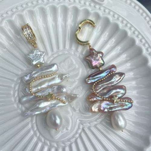 Freshwater Pearl Pendants, with Zinc Alloy, Christmas Tree, DIY & with rhinestone 