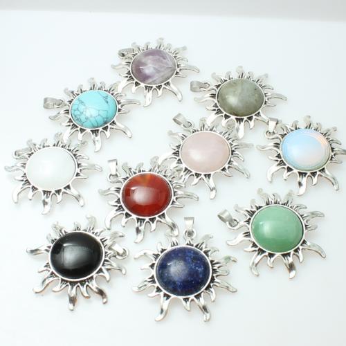 Anhänger aus Zinklegierung und Schmuckstein, Edelstein, mit Zinklegierung, Blume, DIY & verschiedenen Materialien für die Wahl, 42x40x10mm, verkauft von PC