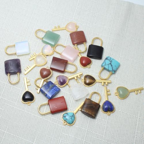 Anhänger aus Zinklegierung und Schmuckstein, Edelstein, mit Zinklegierung, Lock and Key, goldfarben plattiert, DIY & verschiedenen Materialien für die Wahl, verkauft von setzen