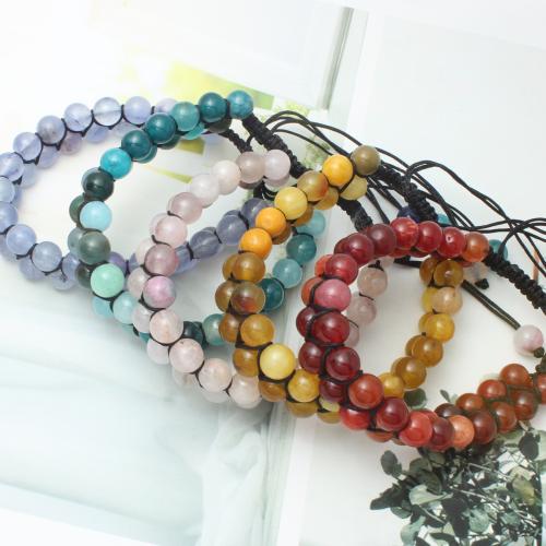 Gemstone Bracelet, with Polyester Cord, Round, Double Layer & Unisex, beads size 8mm Approx 19 cm 