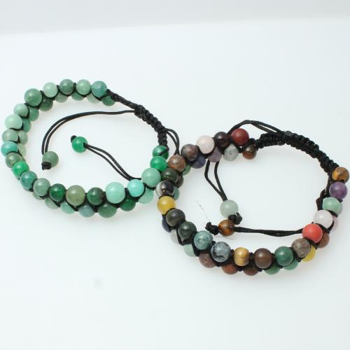 Gemstone Bracelet, with Polyester Cord, Round, Double Layer & Unisex, Random Color, beads size 6mm Approx 19 cm 
