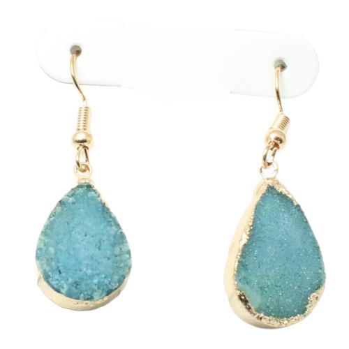 Cuarzo natural Pendientes con Colgantes, con aleación de zinc, Gota, chapado en color dorado, estilo druzy & para mujer, Vendido por Par