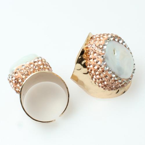 Perlas cultivadas de agua dulce Anillo de dedo Cuff, con aleación de zinc, chapado en color dorado, enviado al azar & unisexo & con diamantes de imitación, Vendido por UD