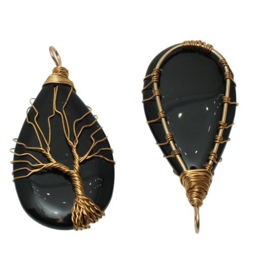 Colgantes de piedra negra, con aleación de zinc, Gota, pulido, Bricolaje, 55x30mm, Vendido por UD