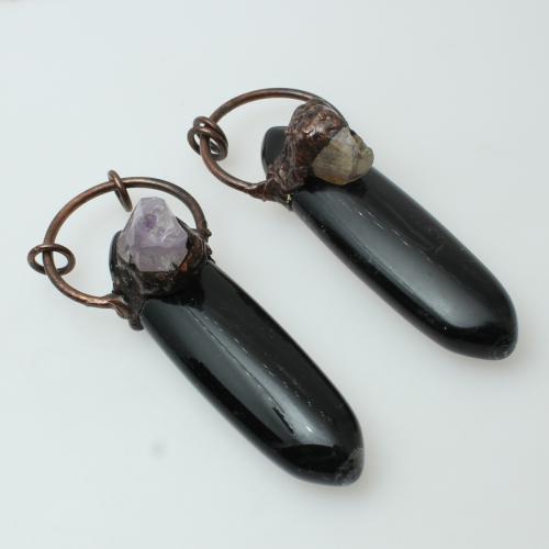 Colgantes semi piedras preciosas de la aleación de Zinc, Piedra Negra, con Cuarzo natural & aleación de zinc, Patrón Geométrico, Bricolaje & diferentes materiales para la opción, 65x18mm, Vendido por UD