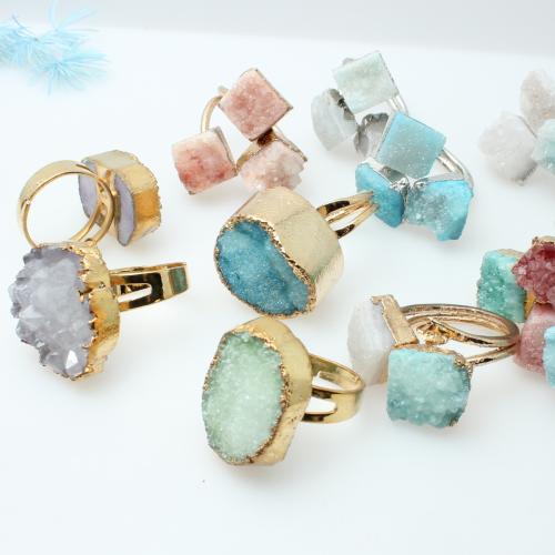 Cuarzo natural Anillo de dedo Cuff, con aleación de zinc, Patrón Geométrico, chapado en color dorado, diferentes estilos para la opción & para mujer, Vendido por UD