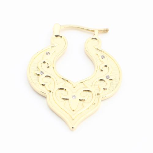 Cubic Zirconia Pendiente Brass Micro Pave, metal, chapado en color dorado, micro arcilla de zirconia cúbica & para mujer, 37x28x1.5mm, Vendido por UD