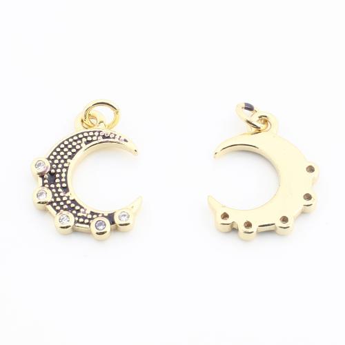 Colgante de Micro Pavé de Zirconía Cúbica, metal, Luna, chapado en color dorado, Bricolaje & micro arcilla de zirconia cúbica & esmalte, 16x11x1.5mm, Vendido por UD