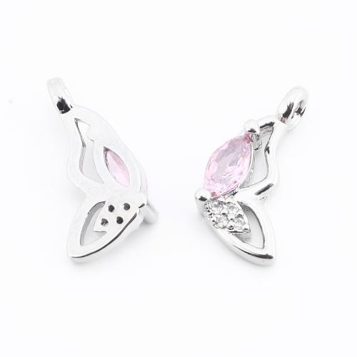 Colgante de Micro Pavé de Zirconía Cúbica, metal, Mariposa, chapado, Bricolaje & micro arcilla de zirconia cúbica, 14x7x3mm, Vendido por UD