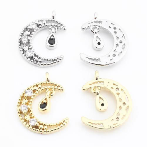 Colgante de Micro Pavé de Zirconía Cúbica, metal, Luna, chapado, Bricolaje & micro arcilla de zirconia cúbica, más colores para la opción, 18x13x3mm, Vendido por UD