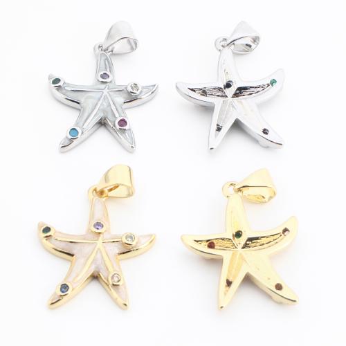 Colgante de Micro Pavé de Zirconía Cúbica, metal, Estrella de Mar, chapado, Bricolaje & micro arcilla de zirconia cúbica, más colores para la opción, 26x17.5x3mm, Vendido por UD