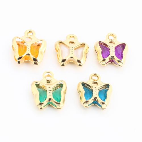 Colgante de Micro Pavé de Zirconía Cúbica, metal, Mariposa, chapado en color dorado, Bricolaje & micro arcilla de zirconia cúbica, más colores para la opción, 9x7x2mm, Vendido por UD