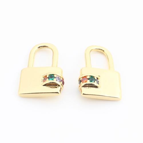 Colgante de Micro Pavé de Zirconía Cúbica, metal, Cierradura, chapado en color dorado, Bricolaje & micro arcilla de zirconia cúbica, 16x11x6mm, Vendido por UD