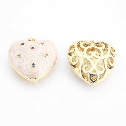 Colgante de Micro Pavé de Zirconía Cúbica, metal, Corazón, chapado en color dorado, Bricolaje & micro arcilla de zirconia cúbica & esmalte, 27x21x9mm, Vendido por UD