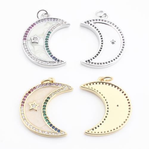 Colgante de Micro Pavé de Zirconía Cúbica, metal, Luna, chapado, Bricolaje & micro arcilla de zirconia cúbica, más colores para la opción, 28x20x2mm, Vendido por UD