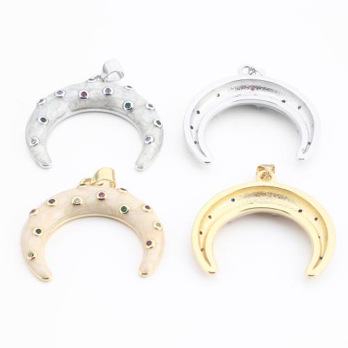 Colgante de Micro Pavé de Zirconía Cúbica, metal, Luna, chapado, Bricolaje & micro arcilla de zirconia cúbica & esmalte, más colores para la opción, 33x30x4mm, Vendido por UD